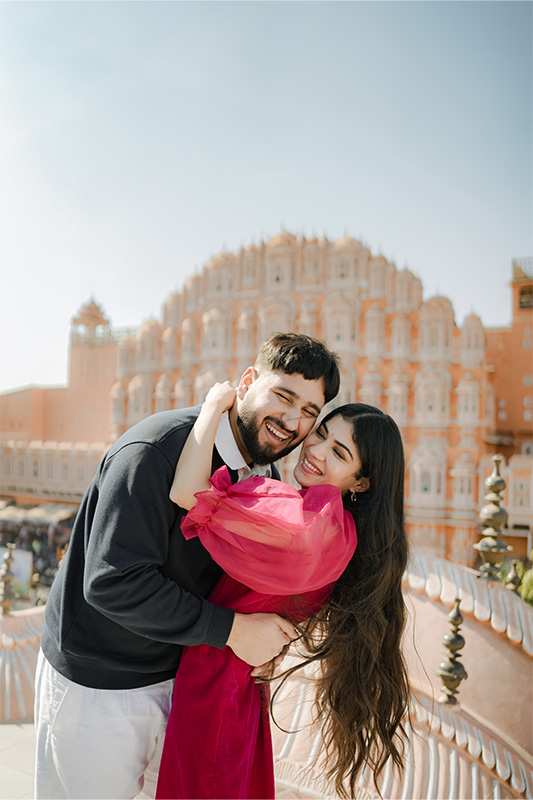 Grand pre-wedding sunset shoot from Hawa Mahal front view terrace